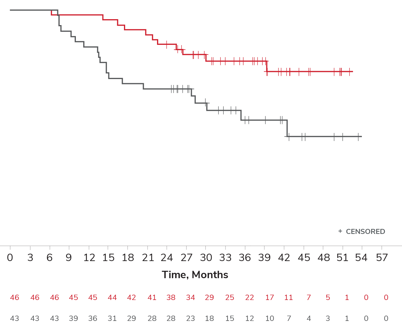 Chart showing overall survival in patients who did not undergo allogeneic HSCT and received maintenance therapy